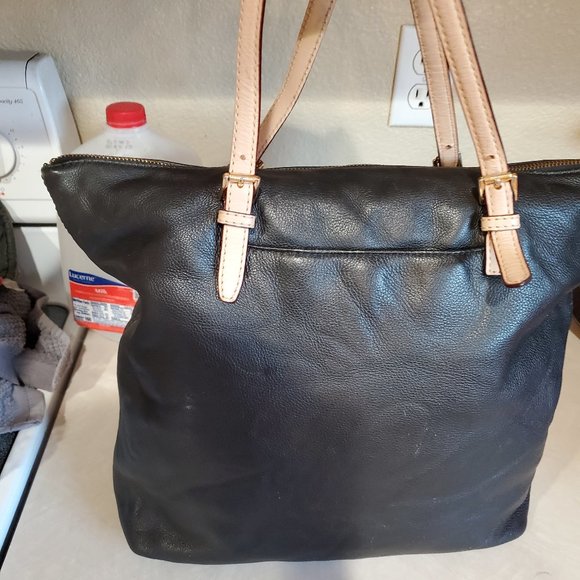 Euc Vintage Michael Kors Black Leather Tote bag Purse c - Picture 2 of 9